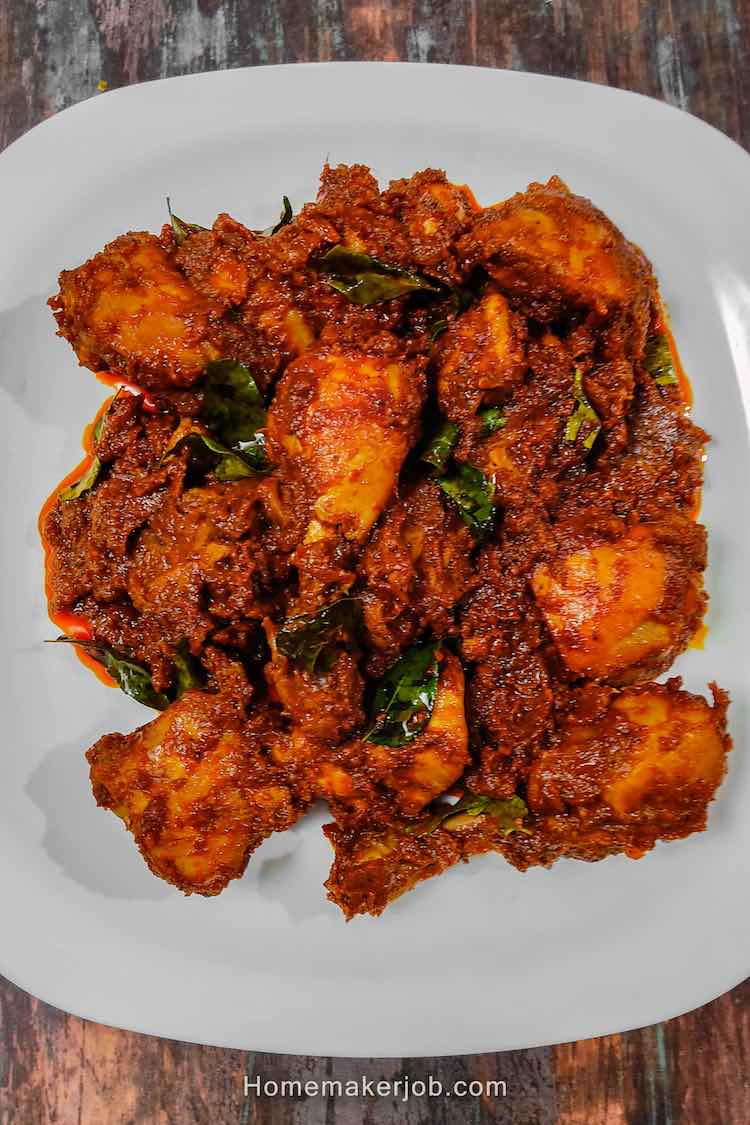 Photo of ready hot mangalorean chicken ghee roast served in a white dish by homemakerjob