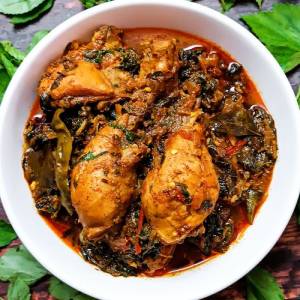 Top view photo image of gongura chicken curry gravy by homemakerjob.com